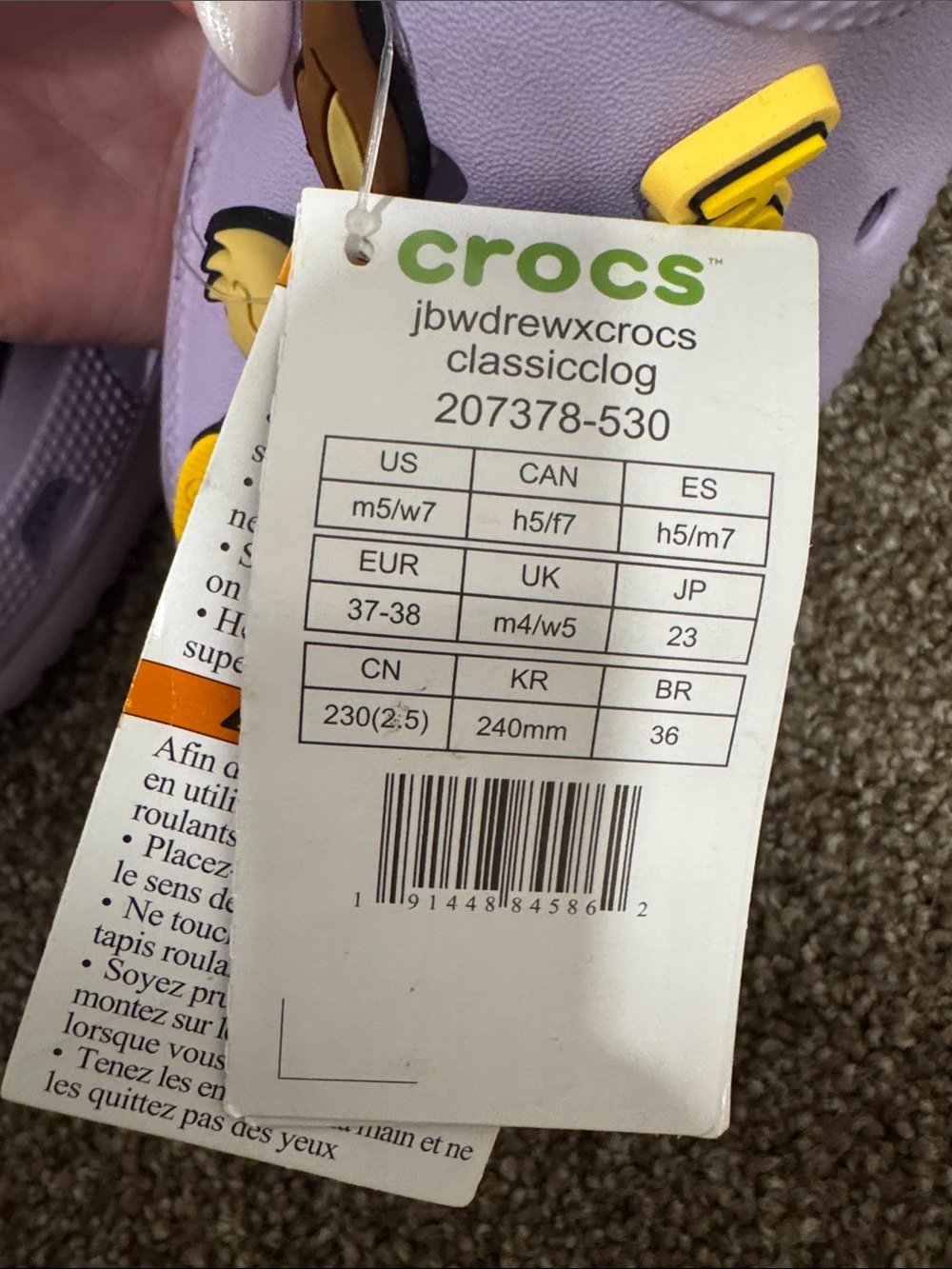 Justin Bieber x Crocs X Drew house lavender classic Crocs- M5/W7 NWT - Picture 5 of 5